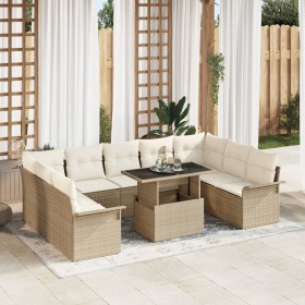 Juego de Sofás de Jardín de 10 Piezas con Cojines Beige de Ratán Poliríteno de , Sofás de exterior - Ref: Foro24-3348347, Pre...