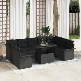 Juego de Sofás de Jardín de 10 Piezas con Cojines Negro Ratán Poliéster de , Sofás de exterior - Ref: Foro24-3348349, Precio:...