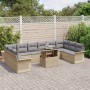 Juego de Sofás de Jardín de 11 Piezas con Cojines Beige Ratan de Poliéster by , Outdoor sofas - Ref: Foro24-3348356, Price: 7...