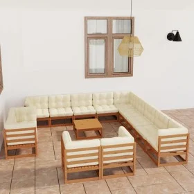 Set de muebles de jardín 14 pzs cojines madera pino marrón miel de vidaXL, Conjuntos de jardín - Ref: Foro24-3077022, Precio:...