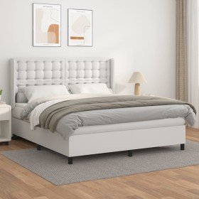 Cama box spring con colchón cuero sintético blanco 160x200 cm Cama box spring con colchón cuero sintético blanco 160x200 cm