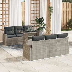 Conjunto de Sofá de Jardín de 7 piezas con Cojines Gris Claro Poliratán de , Sofás de exterior - Ref: Foro24-3348568, Precio:...