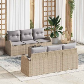 Conjunto de sofá de jardín 7 pcs Beige 55 x 55 x 37 cm