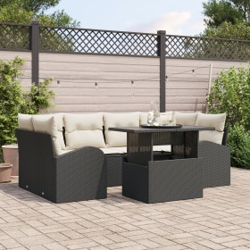 Conjunto de Sofá de Jardín de 7 Piezas con Cojines Ratán Poli Negro de , Sofás de exterior - Ref: Foro24-3348573, Precio: 487...
