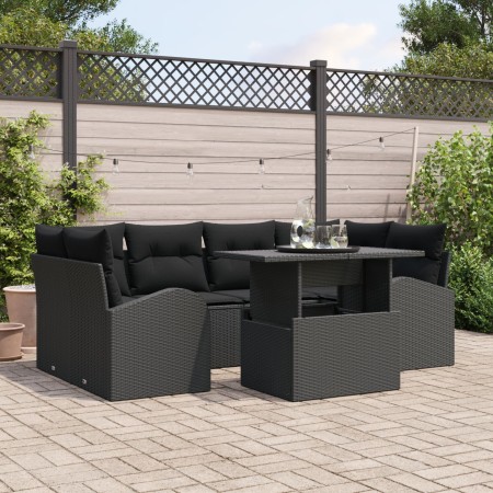 Conjunto de Sofá de Jardín de 7 Piezas con Cojines Negro de Poliratán by , Outdoor sofas - Ref: Foro24-3348579, Price: 502,45...