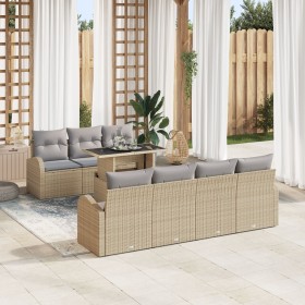 Conjunto de Sofás de Jardín de 8 piezas con Cojines Beige de