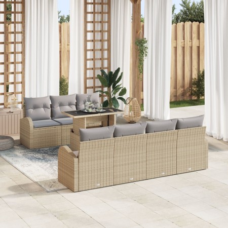Conjunto de Sofás de Jardín de 8 piezas con Cojines Beige de Ratán Poliéster von , Outdoor-Sofas - Ref: Foro24-3348586, Preis...