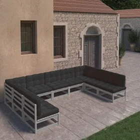9-piece garden furniture set with gray pine wood cushions by vidaXL, Garden sets - Ref: Foro24-3077196, Price: 897,49 €, Disc...