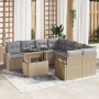 Set de Sofá de Jardín de 9 Piezas con Cojines Beige de Ratán