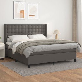 Cama box spring con colchón cuero sintético gris 180x200 cm Cama box spring con colchón cuero sintético gris 180x200 cm