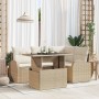 Juego de Sofá de Jardín de 5 Piezas con Cojines de Ratán Sintético Beige by , Outdoor sofas - Ref: Foro24-3348637, Price: 404...