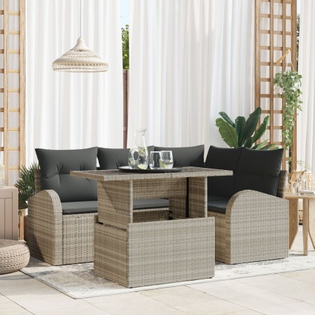Juego de Sofá de Jardín de 5 Piezas con Cojines de Rattan Poliéster Gris Claro by , Outdoor sofas - Ref: Foro24-3348638, Pric...