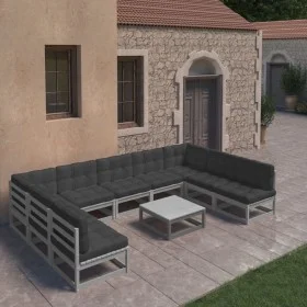 10-piece garden furniture set with gray pine wood cushions by vidaXL, Garden sets - Ref: Foro24-3077201, Price: 891,70 €, Dis...