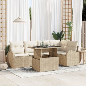 Conjunto de Sofá de Jardín de 6 Piezas con Cojines Beige de Rattan de , Sofás de exterior - Ref: Foro24-3348647, Precio: 459,...