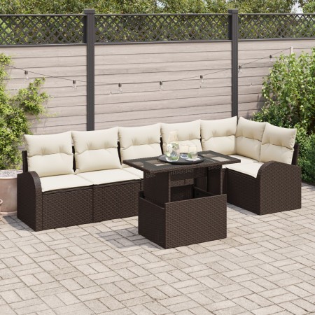 Conjunto de Sofá de Jardín de 7 Piezas con Cojines Marrón Ratán Poly by , Outdoor sofas - Ref: Foro24-3348654, Price: 527,78 ...