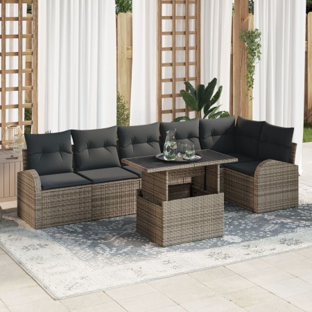 Set de Sofá de Jardín de 7 Piezas con Cojines Grises de Polirratán by , Outdoor sofas - Ref: Foro24-3348655, Price: 488,38 €,...