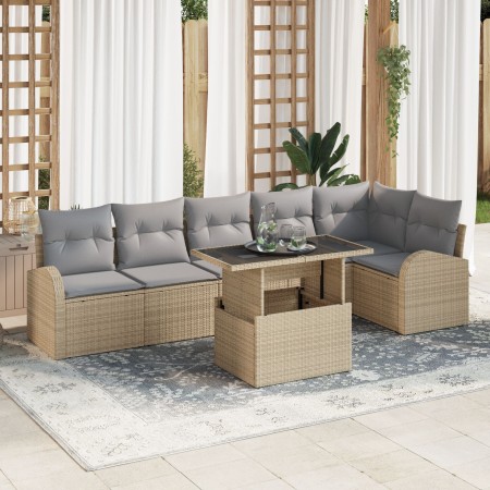 Juego de Sofá de Jardín de 7 Piezas con Cojines Beige de Poliratán von , Outdoor-Sofas - Ref: Foro24-3348656, Preis: 502,45 €...