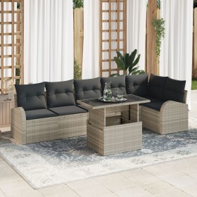 Juego de Sofá de Jardín de 7 Piezas con Cojines Gris Claro Poliratán von , Outdoor-Sofas - Ref: Foro24-3348658, Preis: 549,36...