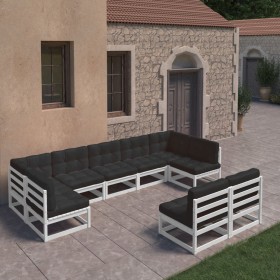 Gartenmöbelset 9 Stück mit Kissen weißes Kiefernholz von vidaXL, Gartensets - Ref: Foro24-3077215, Preis: 891,07 €, Rabatt: %
