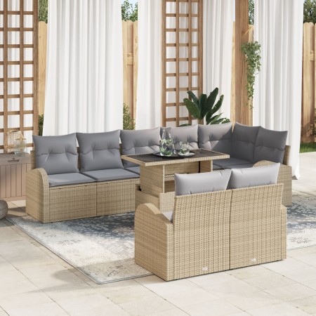 Conjunto de Sofá de Jardín de 9 Piezas con Cojines Beige de Ratán Sintético von , Outdoor-Sofas - Ref: Foro24-3348666, Preis:...