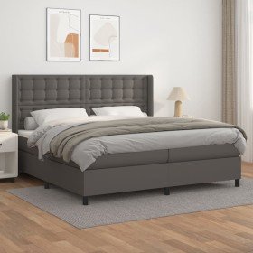 Cama box spring con colchón cuero sintético gris 200x200 cm Cama box spring con colchón cuero sintético gris 200x200 cm