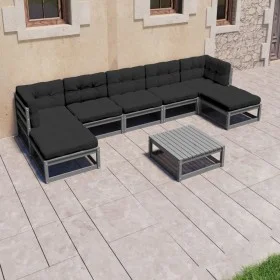 8-piece garden furniture set with gray pine wood cushions by vidaXL, Garden sets - Ref: Foro24-3077131, Price: 575,03 €, Disc...