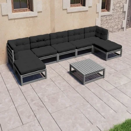 8-piece garden furniture set with gray pine wood cushions by vidaXL, Garden sets - Ref: Foro24-3077131, Price: 581,91 €, Disc...