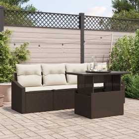 Conjunto Sofá Jardín de 5 Piezas con Cojines Polirratán Marrón de , Sofás de exterior - Ref: Foro24-3348904, Precio: 384,55 €...