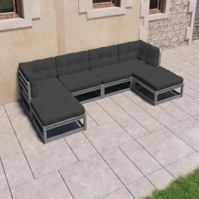 6-piece garden furniture set with gray pine wood cushions by vidaXL, Garden sets - Ref: Foro24-3077116, Price: 466,60 €, Disc...