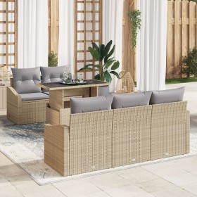 Juego de sofá de jardín de 6 piezas con cojines beige de ratán poliéster de , Sofás de exterior - Ref: Foro24-3348916, Precio...
