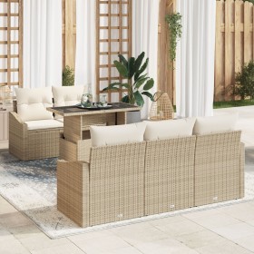 Conjunto de Sofás de Jardín de 6 Piezas con Cojines Beige Ratán Poliéster by , Outdoor sofas - Ref: Foro24-3348917, Price: 48...