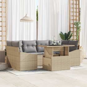 Juego de Sofás de Jardín 7 Piezas con Cojines Beige Ratán PE von , Outdoor-Sofas - Ref: Foro24-3348936, Preis: 500,03 €, Raba...
