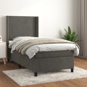 Cama box spring con colchón terciopelo gris oscuro 90x190 cm en Camas y somieres | Comprar online en Foro24