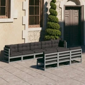 8-piece garden furniture set with gray pine wood cushions by vidaXL, Garden sets - Ref: Foro24-3077146, Price: 806,09 €, Disc...