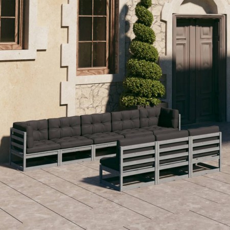 8-teiliges Gartenmöbel-Set mit Kissen aus grauem Kiefernholz von vidaXL, Gartensets - Ref: Foro24-3077146, Preis: 817,43 €, R...