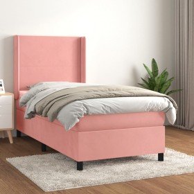 Cama box spring con colchón terciopelo rosa 90x190 cm en Camas y somieres | Comprar online en Foro24