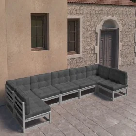 7-piece garden furniture set with gray pine wood cushions by vidaXL, Garden sets - Ref: Foro24-3077186, Price: 665,43 €, Disc...