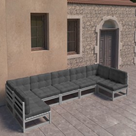 Set de muebles de jardín 7 pzas con cojines madera pino gris de vidaXL, Conjuntos de jardín - Ref: Foro24-3077186, Precio: 67...