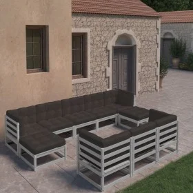 10-piece garden furniture set with gray pine wood cushions by vidaXL, Garden sets - Ref: Foro24-3077166, Price: 861,31 €, Dis...