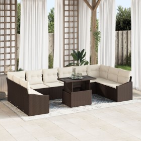 Conjunto de Sofás de Jardín de 11 Piezas con Cojines de Ratán Poli Marrón de , Sofás de exterior - Ref: Foro24-3349074, Preci...