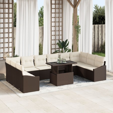 Conjunto de Sofás de Jardín de 11 Piezas con Cojines de Ratán Poli Marrón de , Sofás de exterior - Ref: Foro24-3349074, Preci...