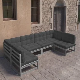 6-piece garden furniture set with gray pine wood cushions by vidaXL, Garden sets - Ref: Foro24-3077176, Price: 561,02 €, Disc...