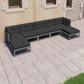 7-piece garden furniture set with gray pine wood cushions by vidaXL, Garden sets - Ref: Foro24-3077126, Price: 574,48 €, Disc...