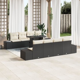 Conjunto de Sofás de Jardín de 9 Piezas con Cojines en Negro de