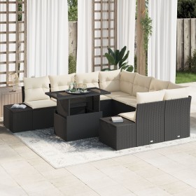 Conjunto de Sofá de Jardín de 9 Piezas con Cojines de Ratán Poliéster Negro von , Outdoor-Sofas - Ref: Foro24-3349153, Preis:...