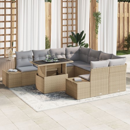 Conjunto de Sofá de Jardín de 9 Piezas con Cojines Beige Poliratán von , Outdoor-Sofas - Ref: Foro24-3349156, Preis: 624,51 €...