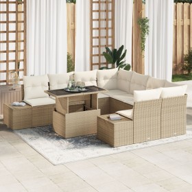 Conjunto de Sofá de Jardín de 9 Piezas con Cojines Beige de Ratán Poliéster von , Outdoor-Sofas - Ref: Foro24-3349157, Preis:...