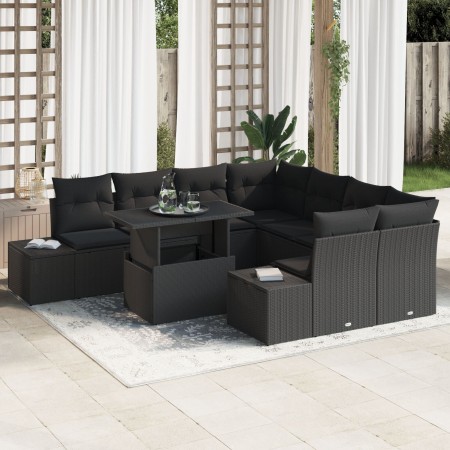Juego de Sofás de Jardín de 9 Piezas con Cojines Negro Ratán Poliéster von , Outdoor-Sofas - Ref: Foro24-3349159, Preis: 644,...