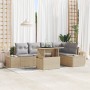 Conjunto de Sofás de Jardín de 6 Piezas con Cojines Beige de Poliratán by , Outdoor sofas - Ref: Foro24-3349186, Price: 473,8...