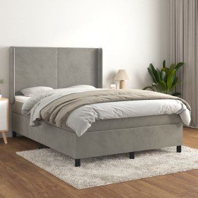 Cama box spring con colchón terciopelo gris claro 140x190 cm Cama box spring con colchón terciopelo gris claro 140x190 cm